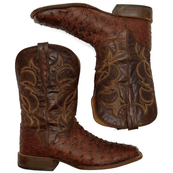 El Dorado Handmade Full Quill Ostrich Broad Square Toe Stockman Cowboy Boots 12 main image 11